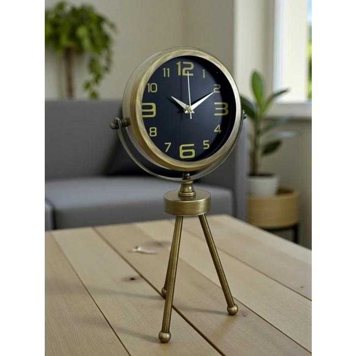 Vintage Tripod Eskitme Metal Üç Ayaklı Masa Saati