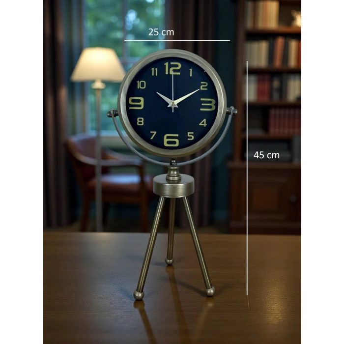 Vintage Tripod Eskitme Metal Üç Ayaklı Masa Saati