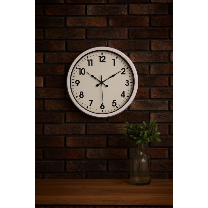 White Classic Modern 52 Cm Metal Duvar Saati