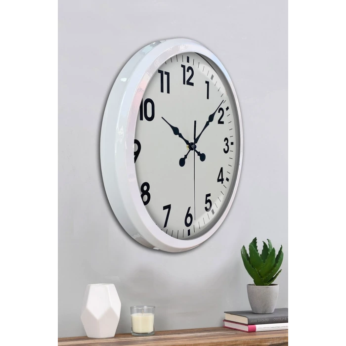 White Classic Modern 52 Cm Metal Duvar Saati