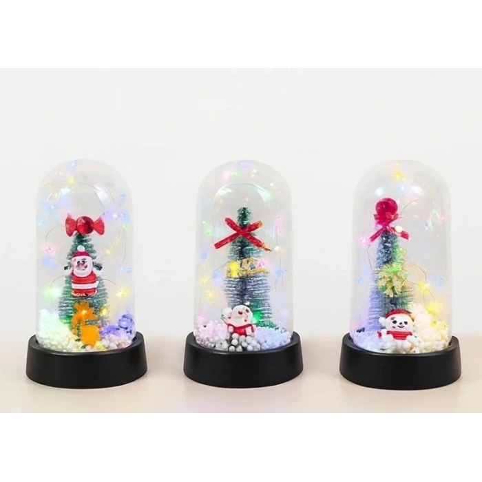 Yılbaşı Temalı Işıklı Dekoratif Cam Fanus