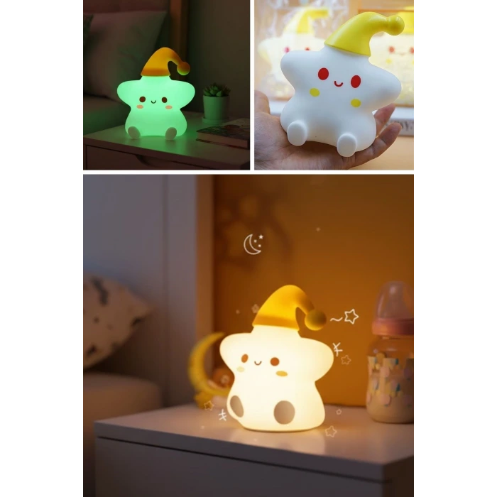 Yıldız Figürlü Pofuduk LED Gece Lambası – Yumuşak Dokulu Masaüstü Aydınlatma, Çocuk Odası ve Dekoratif Şarjlı Ortam Işığı