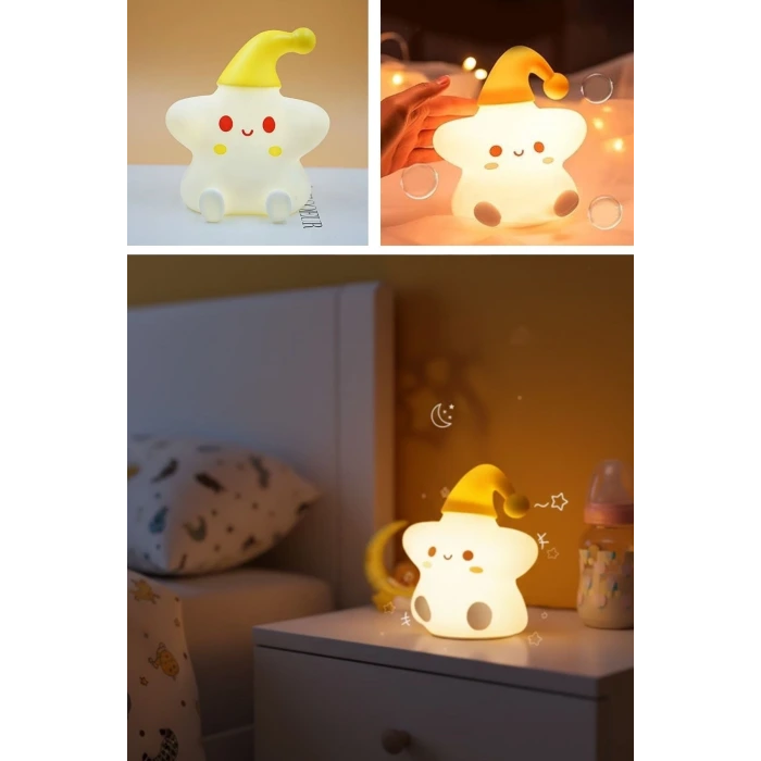 Yıldız Figürlü Pofuduk LED Gece Lambası – Yumuşak Dokulu Masaüstü Aydınlatma, Çocuk Odası ve Dekoratif Şarjlı Ortam Işığı