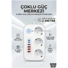 2500W Çoklu Priz 2 METRE – 3’lü AC Priz +5 USB Çıkışı AKIM KORUMALI Alev Almayan Gövde,