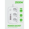 2500W Çoklu Priz 2 METRE – 3’lü AC Priz +5 USB Çıkışı AKIM KORUMALI Alev Almayan Gövde,