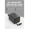 65W Süper Hızlı Şarj Cihazı | Dahili Type-C Kablo | USB-C & USB-A Çıkış | Çoklu Cihaz Desteği