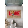 Dekoratif Dijital Love Ayıcık Bej Kapı Paspası Dış Mekan Paspas K-3178