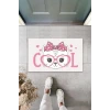 Dijital Baskı Beyaz Cool Pembe Gözlüklü Fiyonklu Kedi Dekoratif Kapı Paspası K-2038