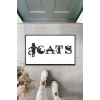 Dijital Baskı Beyaz Kedilerle Bezenmiş Cats Yazılı Dekoratif Kapı Paspası K-2028