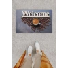 Dijital Baskı Dekoratif Welcome Koyu Gri Kapı Önü Paspası K-1251