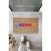 Dijital Baskı Kahverengi Karışık Renkli Welcome Dekoratif Kapı Paspası K-2003