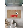 Dijital Baskı Kahverengi Kırmızı Love Yazılı Beyaz Köpek Dekoratif Kapı Paspası K-2013