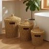 İpek Yıldızı® 3’lü İç İçe Geçebilen Büyük Plastik Rattan Hasır Sepet Seti-Dayanıklı Çok Amaçlı Ev,Banyo ve Mutfak Düzenleyici