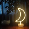 İpek Yıldızı® Dekoratif Pilli Ay Tasarımlı 3D Neon Led Masa Ve Gece Lambası