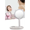 İpek Yıldızı® Kedi Kulaklı Telefon Standlı Yuvarlak Dokunmatik Led Ayarlı Masa Üstü Makyaj Aynası