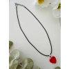 Kırmızı Kalp Kolye – Siyah İpli El Yapımı Tasarım