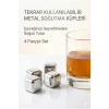 Paslanmaz Çelik Buz Küpü 4’lü Set – İçeceği Sulandırmadan Soğutucu Metal Taş