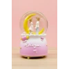 Pilli Işıklı Müzikli Kar Küresi–Hilal Ay Figürlü Romantik Masaüstü Biblo, LED Aydınlatmalı Dekoratif Hediyelik Kar Küresi
