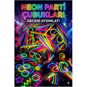 100 Adet Fosforlu Glow Stick Parti Seti | Bileklik, Kolye ve Eğlenceli Işık Çubukları