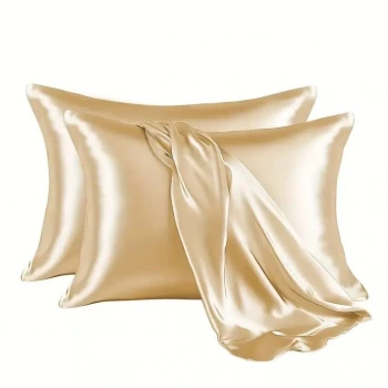 2’li  İpek Dokulu Saten Yastık Kılıfı 50x70 – Altın – Mikrosaten, Saç ve Cilt Dostu