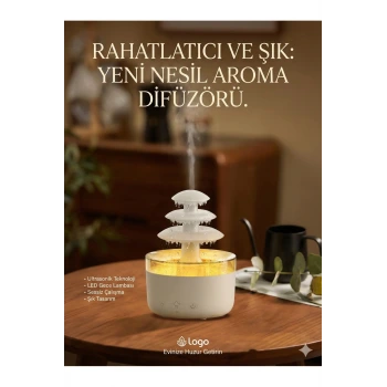 3 Katlı Şelale YAĞMUR Tasarımlı Ultrasonik Aroma Difüzör – 6 Renk LED Işıklı Hava Nemlendirici