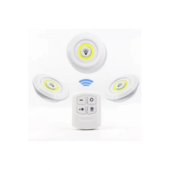 3 Lü Kumandalı Yapışkanlı Kablosuz Pilli Led Spot Lamba Işıldak