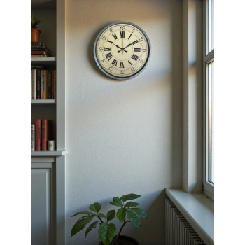 36 Cm Nostalji Gri Dekoratif Duvar Saati