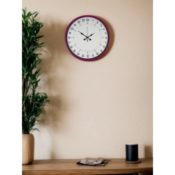 36 Cm Pembe 24 Saat Göstergeli Özel Tasarım Duvar Saati
