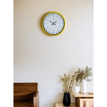 36 Cm Sarı 24 Saat Göstergeli Özel Tasarım Duvar Saati