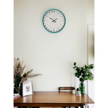 36 Cm Turkuaz 24 Saat Göstergeli Özel Tasarım Duvar Saati