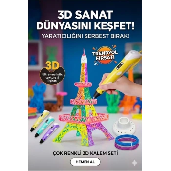 3D Kalem Seti (SARI) Dijital Göstergeli + 3 Renk Filament Hediyeli Eğitici Yazıcı ABS/PLA Uyumlu