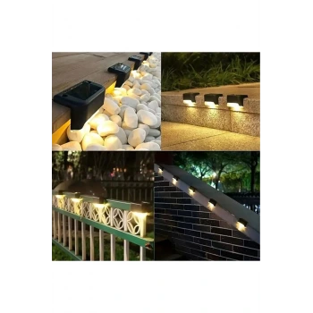 4 Adet Solar Güneş Enerjili Şarj Edilen Köşebent Merdiven Veranda Bahçe Led Lamba