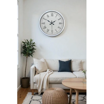40 cm Beyaz Metal Retro Duvar Saati
