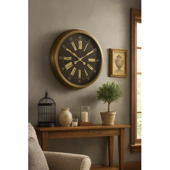 60 cm Eskitme Metal Roma Rakamlı Duvar Saati