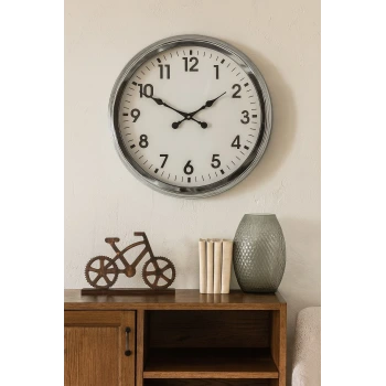 60 cm Krom Metal Duvar Saati