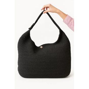 El Yapımı Siyah Örgü Heybe Çanta – İpekyıldızı