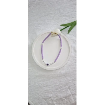 El Yapımı Eflatun Boncuk Kolye