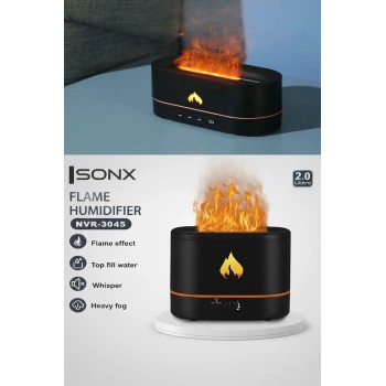 Alev Efektli Ultrasonik Hava Nemlendirici – Sessiz, Otomatik Kapanma, LED Işıklı Aroma Difüzör