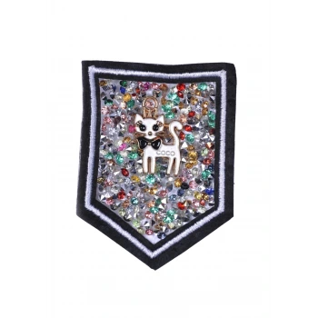 Aplike Ütü İle Yapışan Taşlı Kedi Arma 5 cm