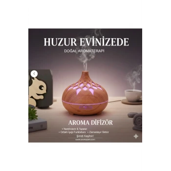 Aroma Difüzör Gece Işığı 7 Led DESENLİ Nemlendirici Kumandalı Buhar Makinesi 550 ml