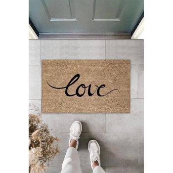 Bej Kapı Önü Paspası Büyük Yazılı Love Desen  K-3316
