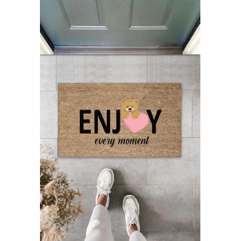 Bej Kapı Önü Paspası Enjoy Ever Moment Ayıcık Desen  K-3351