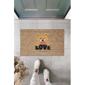 Bej Kapı Önü Paspası Love To Love Ayıcık Desen  K-3335