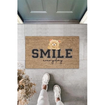 Bej Kapı Önü Paspası Smile Everyday Ayıcık Desen  K-3360