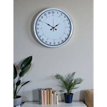 Beyaz 40 Cm Metal 24 Saat Göstergeli Özel Tasarım Duvar Saati
