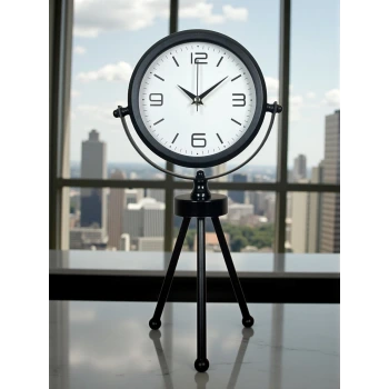 Black Elegant Metal Üç Ayaklı Masa Saati