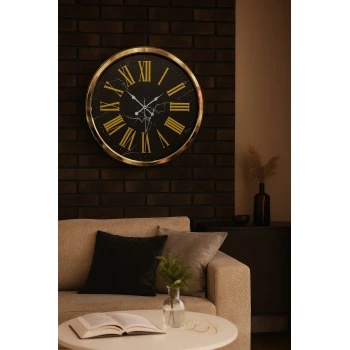 Black Marble Gold 52 Cm Metal Duvar Saati
