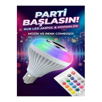Bluetooth RGB LED Hoparlörlü Akıllı Ampul - Renkli Müzikli Lamba ve Kumanda