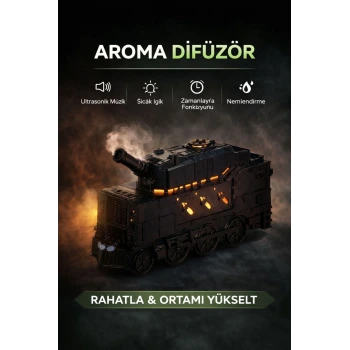 Buhar Efektli Zırhlı Tren Tasarımlı Aromaterapi Hava Nemlendirici – LED Işıklı, Sessiz ve USB Şarjlı