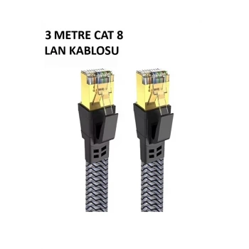 Cat 8 LAN Kablosu –Ethernet Kablosu Örgü Kaplama, Yüksek Hızlı (3 METRE)